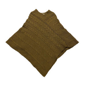 Aran Crafts Ireland Knit Poncho 100% Merino Wool V-Neck Cable Knit Cape Pullover